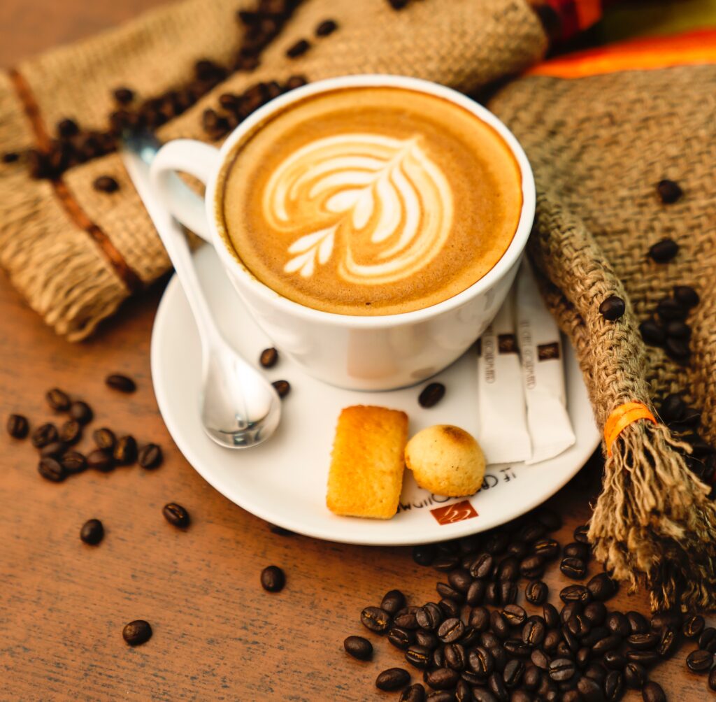 Latte in a white ceramic cup